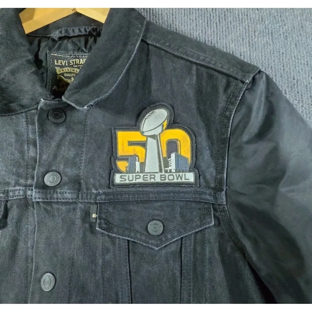 Levi Strauss San Francisco 49ers Super Bowl 50 Jacket Black Denim Mens Medium